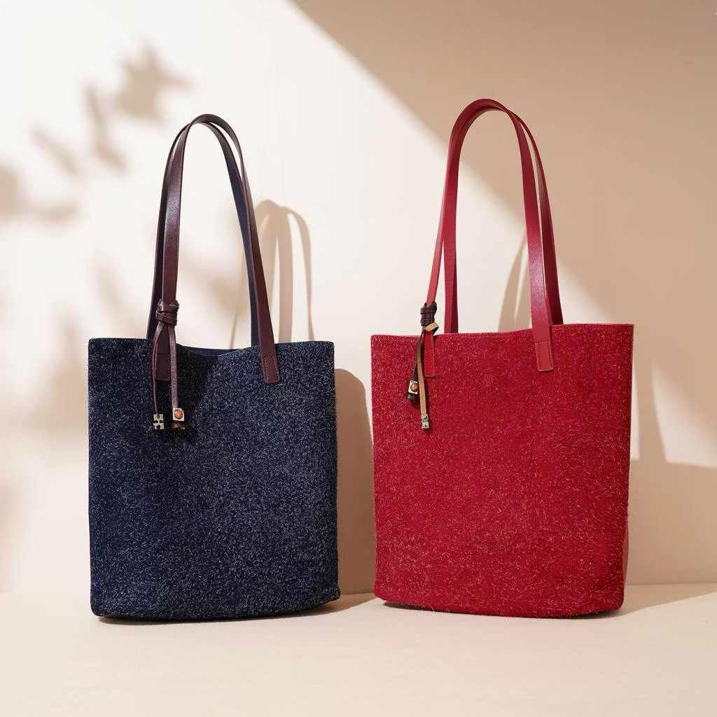Timeless Elegance Tote Bag With Genuine Leather Details And Cosmetic Pouch